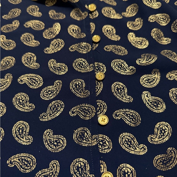 Michael Kors V Neck Navy and Gold Paisley Blouse - Picture 6 of 8